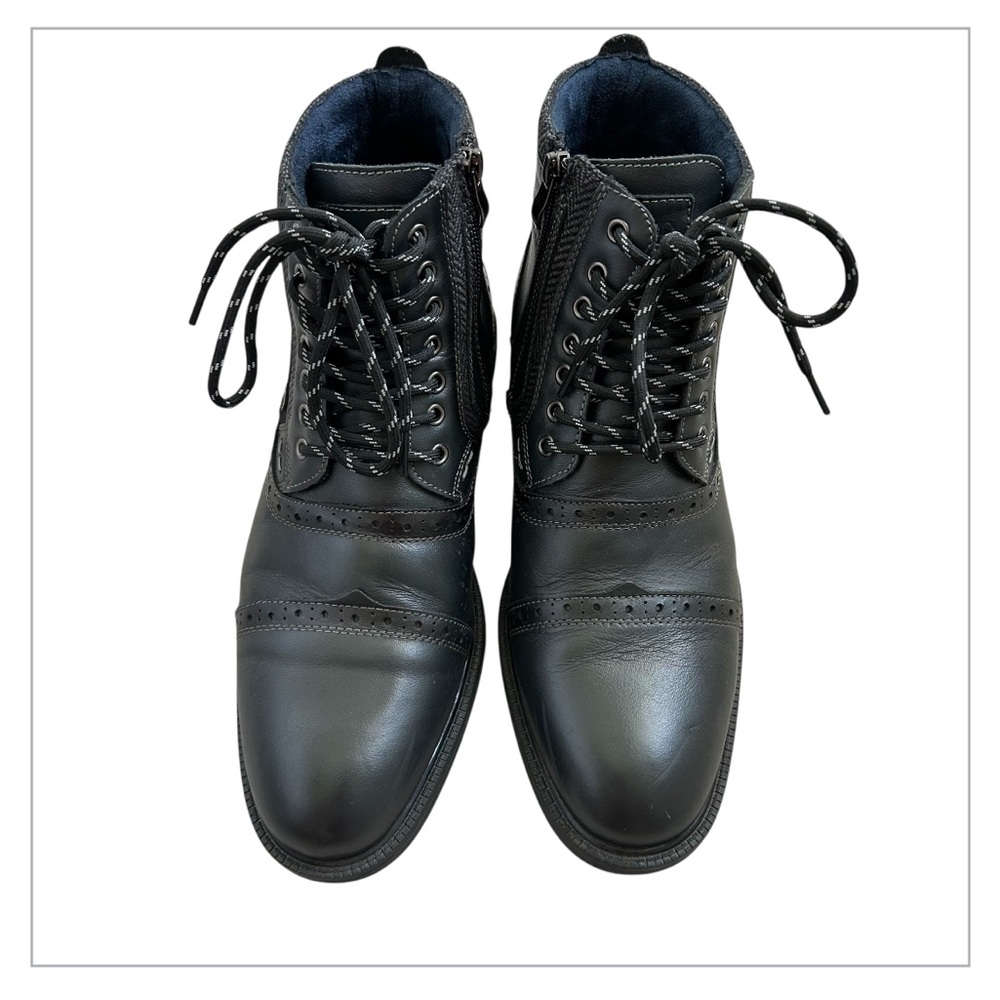 ARKBIRD Mens Chelsea Leather Black Boots Combat-Style Chukka Ankle Zipper‎ 8.5
